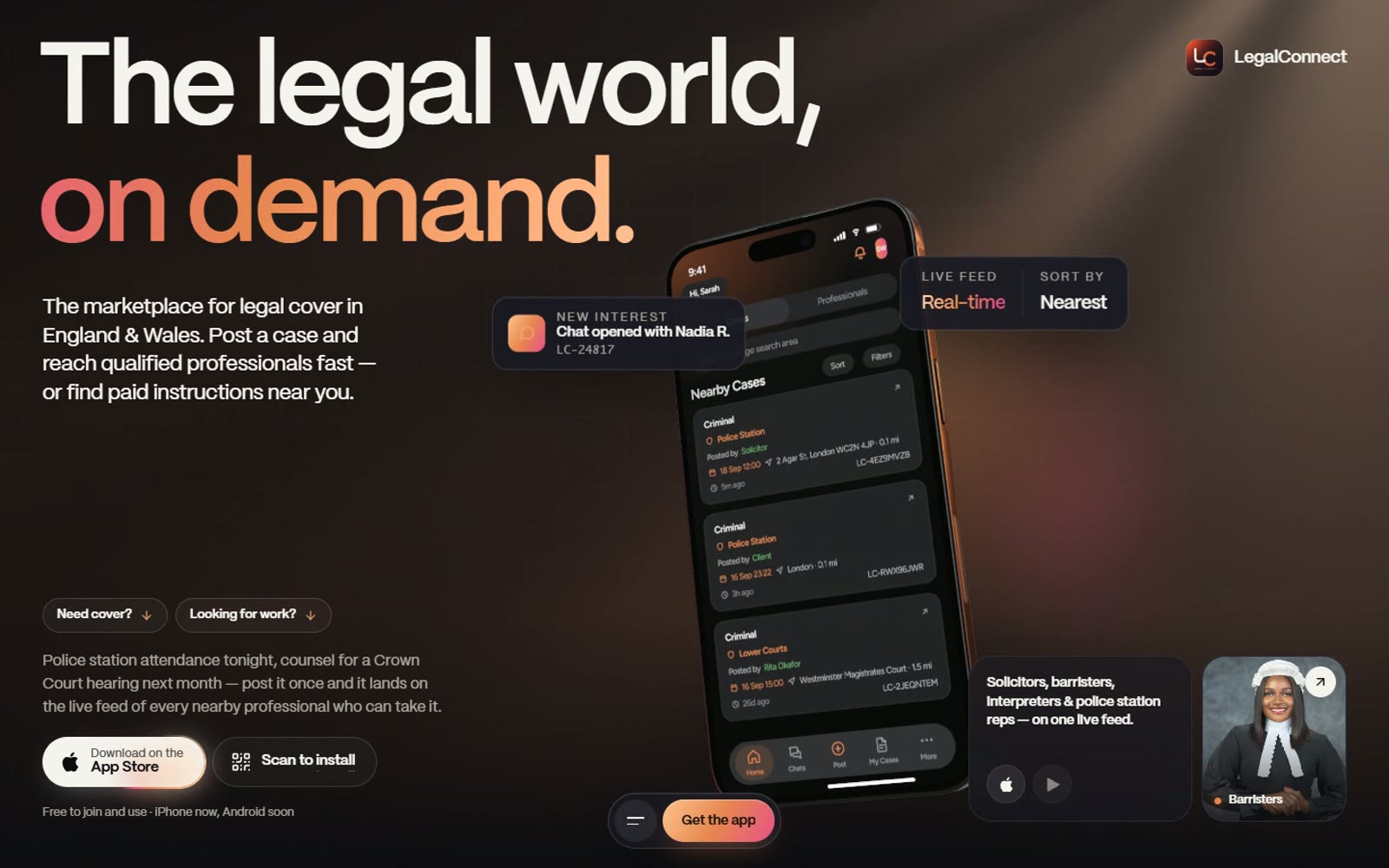 LegalConnect redesign: homepage hero at desktop width