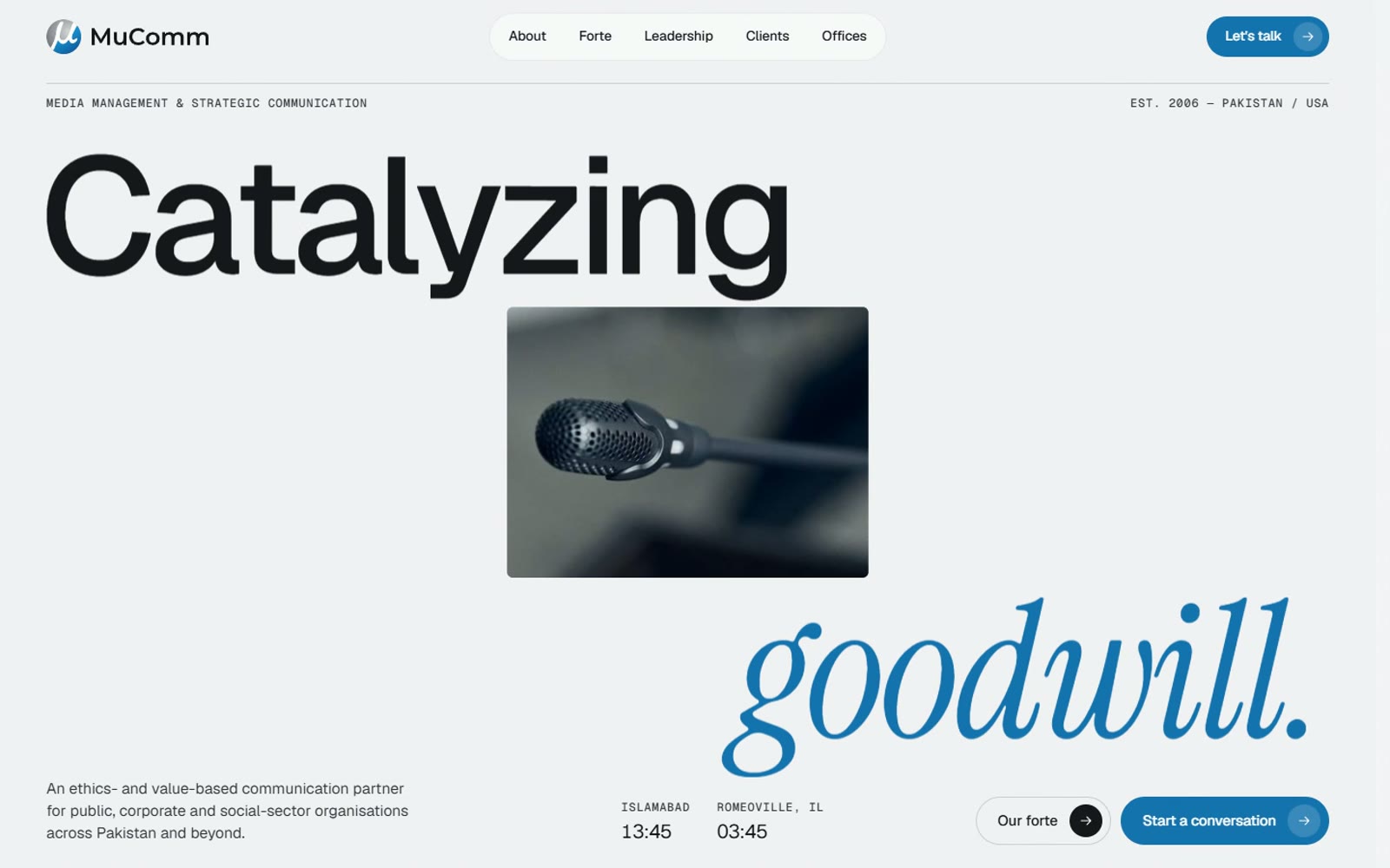 MuComm redesign: homepage hero at desktop width