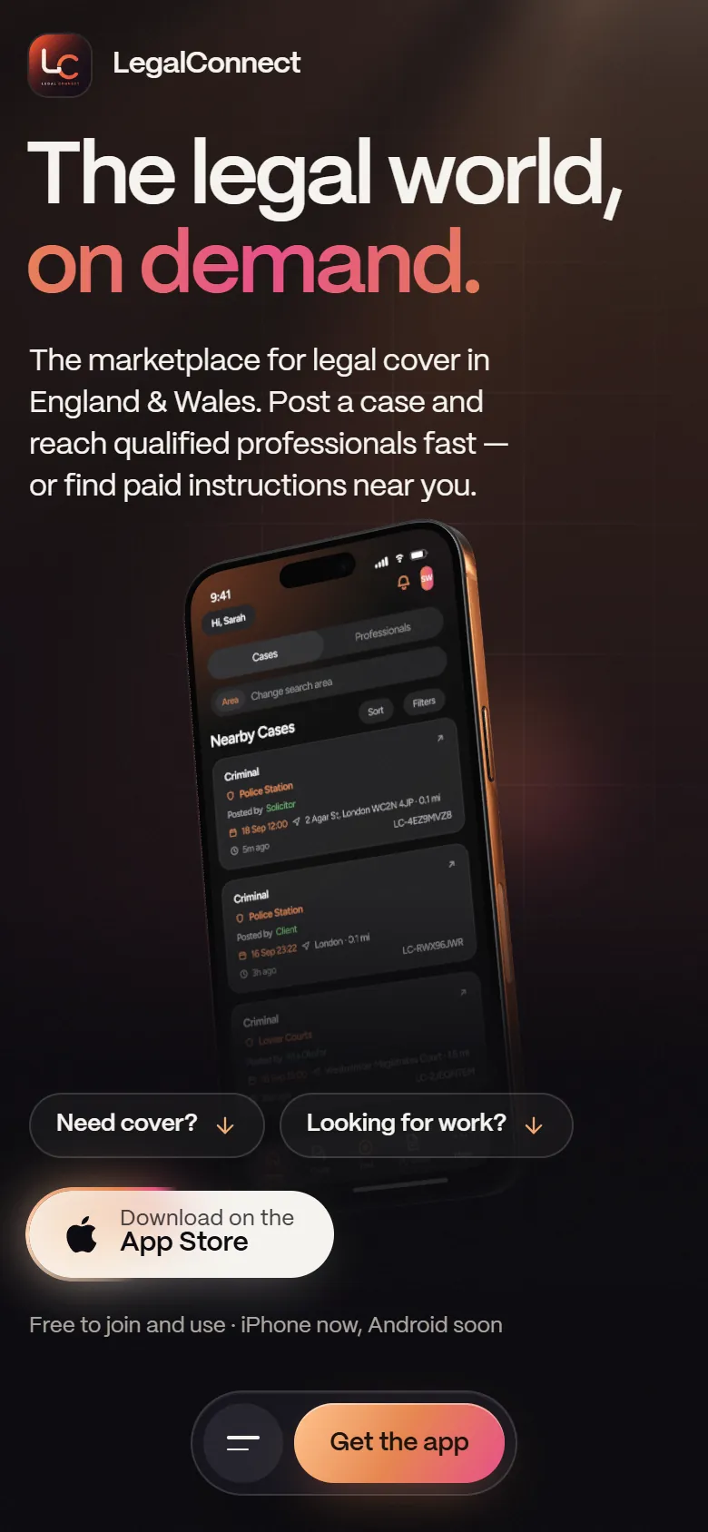 LegalConnect redesign on a phone