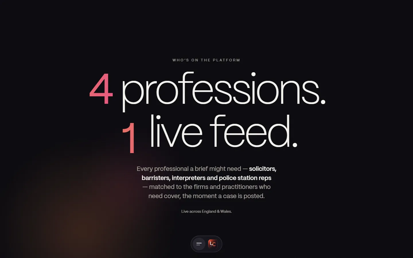 After: '4 professions. 1 live feed.' with each profession named