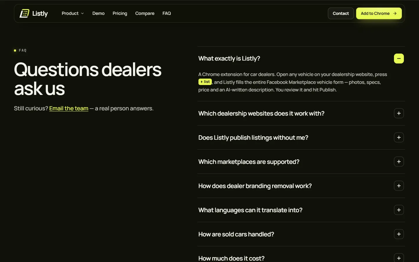 After: 'Questions dealers ask us' FAQ