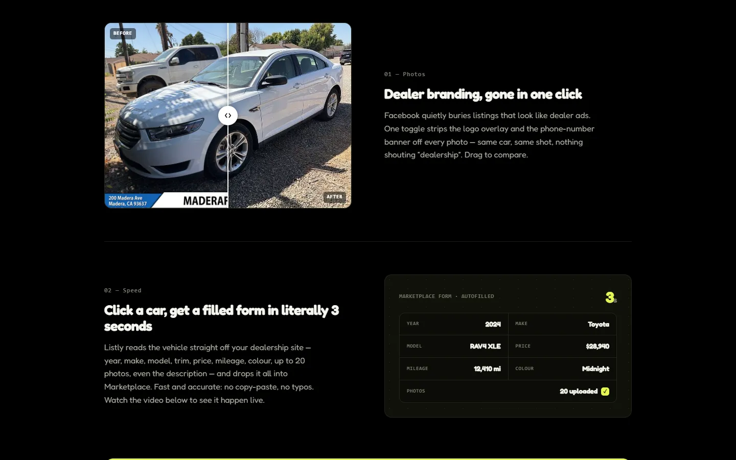 Original first feature: dealer branding removal, shown before the speed feature