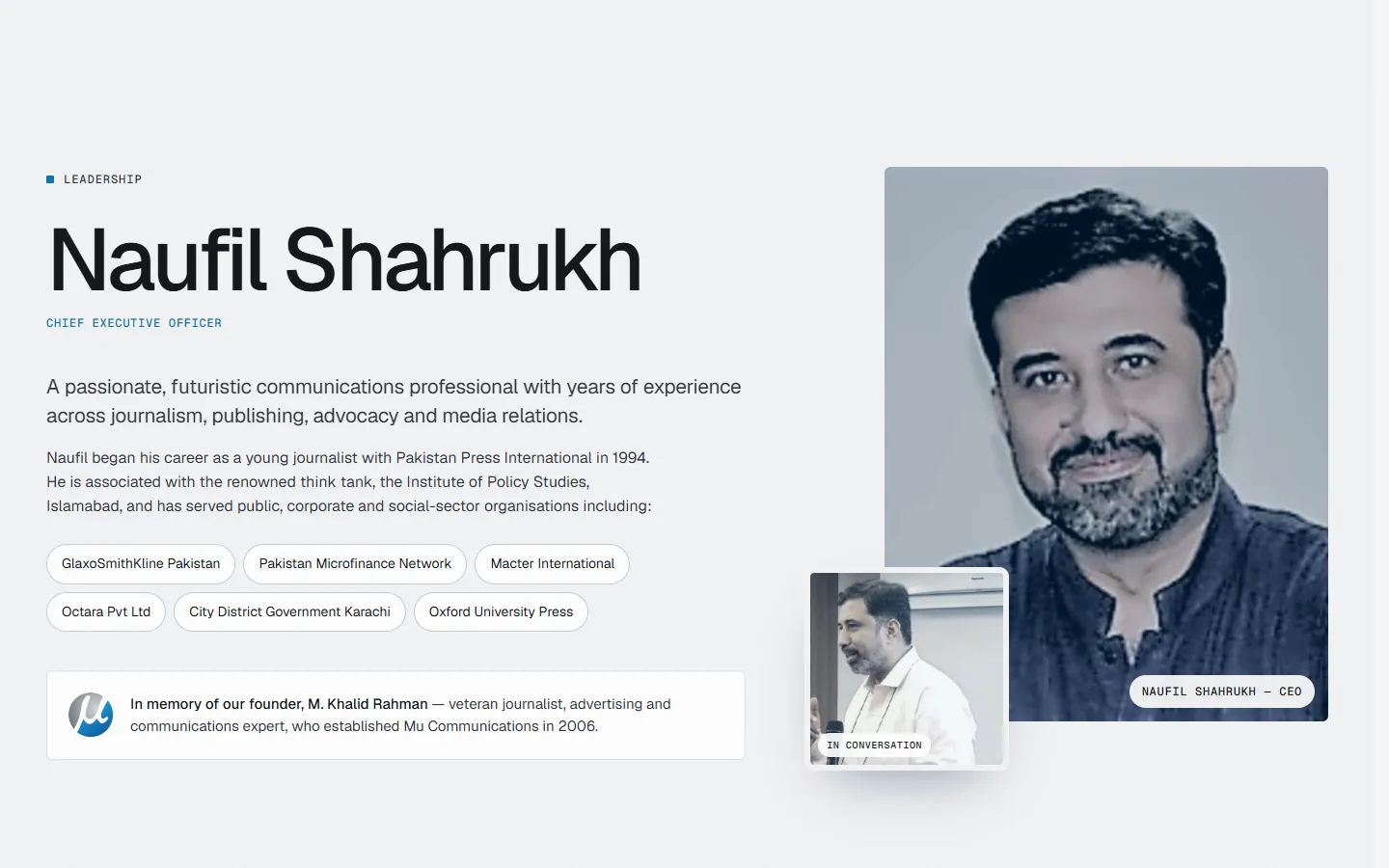 After: the CEO's portrait with role, story and past organisations