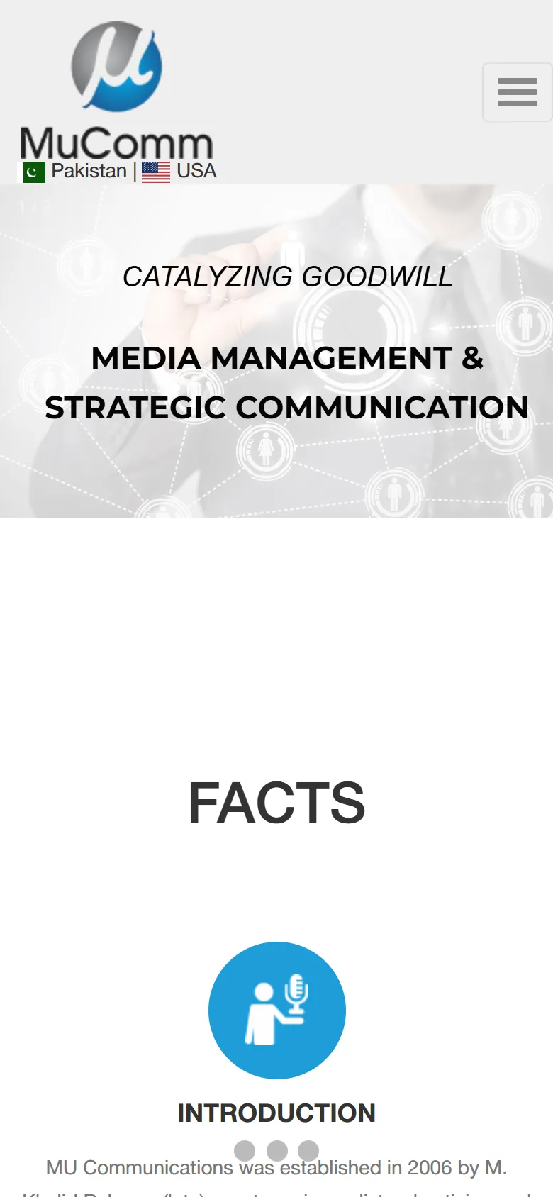 MuComm's original homepage on a phone
